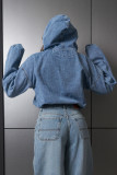 Loose Washed Hooded Denim Long Sleeve Tops GYAN-89362