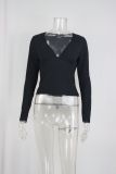 V Neck Long Sleeve Crop Tops GWLS-202515