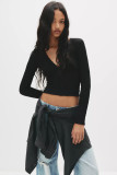 V Neck Long Sleeve Crop Tops GWLS-202515