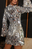 Fashion Sequin Long Sleeve Mini Dress GSNU-8215