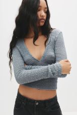V Neck Long Sleeve Crop Tops GWLS-202515