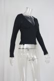 V Neck Long Sleeve Crop Tops GWLS-202515
