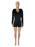 Fur-Collar Long-Sleeve Slim Romper SHD-9595
