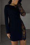 Lace Long Sleeve Patchwork Mini Dress GSNU-8210