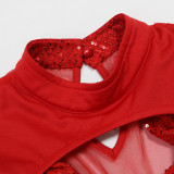 Round Neck Sequin Long Sleeve Mini Dress CYA-902212