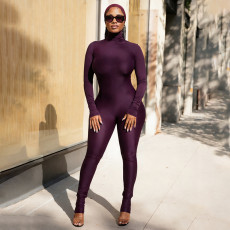 Solid Color Long Sleeve Slim Jumpsuit MXBF-J25JP448
