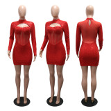 Round Neck Sequin Long Sleeve Mini Dress CYA-902212