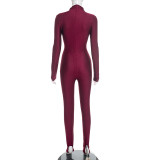 Solid Color Long Sleeve Slim Jumpsuit MXBF-J25JP448