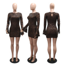 Round Neck Long Sleeve Sexy Sequin Party Dress CYA-902207