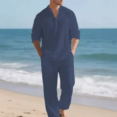 Men's Casual Solid Color Shirt Two Piece Pants Set FLZH-ZT167-ZK168