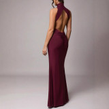 Sleeveless Ruched Backless Maxi Dress GAXB-W505DS