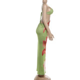 Sexy Wrap Chest Print Sling Maxi Dress XEF-K25D88764
