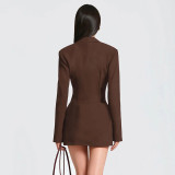 Deep V Neck Long Sleeve Ruched Mini Dress GAXB-W535DS