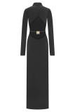 Long Sleeve Solid Color Backless Maxi Dress GAXB-W528DS