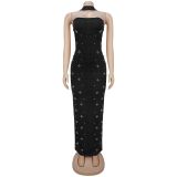 Hot Drill Wrap Chest Slim Maxi Dress BY-7625