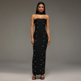 Hot Drill Wrap Chest Slim Maxi Dress BY-7625