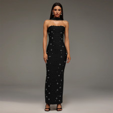 Hot Drill Wrap Chest Slim Maxi Dress BY-7625