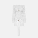 Lace Hollow Out Long Sleeve Mini Dress GAXB-W530DS