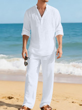Men's Casual Solid Color Shirt Two Piece Pants Set FLZH-ZT167-ZK168