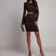 Solid Color Long Sleeve Hollow Out Mini Dress GAXB-W512DS