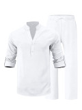 Men's Casual Solid Color Shirt Two Piece Pants Set FLZH-ZT167-ZK168