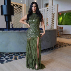 Sequin Mesh Patchwork Sleeveless Maxi Dress NY-3862