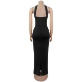 Hot Drill Wrap Chest Slim Maxi Dress BY-7625