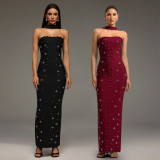 Hot Drill Wrap Chest Slim Maxi Dress BY-7625