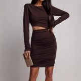 Solid Color Long Sleeve Hollow Out Mini Dress GAXB-W512DS