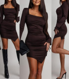 Long Sleeve Square Neck Mini Dress GAXB-W507DS