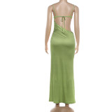 Sexy Wrap Chest Print Sling Maxi Dress XEF-K25D88764