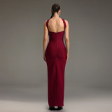 Hot Drill Wrap Chest Slim Maxi Dress BY-7625