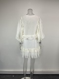 Plus Size Solid Color Ruffles Lantern Sleeve Mini Dress GHHE-29523