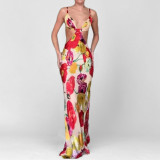 Plus Size Print Sling Backless Maxi Dress GHHE-29241