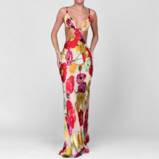 Plus Size Print Sling Backless Maxi Dress GHHE-29241