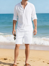 Men's Solid Color Long Sleeve Shirt Five-Tenths Pants Set FLZH-ZT167-ZK117