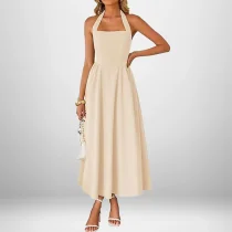 Plus Size Solid Color Halterneck Maxi Dress GHHE-29325