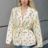 Plus Size Long Sleeve Print Tie Up Coats GHHE-29783
