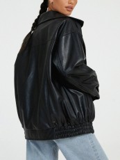Lapel PU Leather Jacket Coats HHMY-M3566