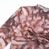 Print Long Sleeve Tie Up Seven-Tenths Pants Suit GDSF-J25ST454