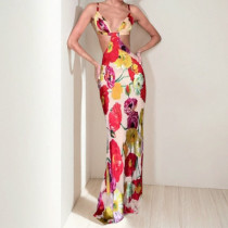 Plus Size Print Sling Backless Maxi Dress GHHE-29241