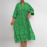 Plus Size Print V Neck Loose Maxi Dress GHHE-29219