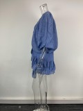Plus Size Solid Color Ruffles Lantern Sleeve Mini Dress GHHE-29523