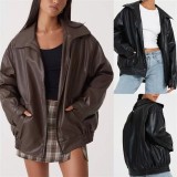 Lapel PU Leather Jacket Coats HHMY-M3566