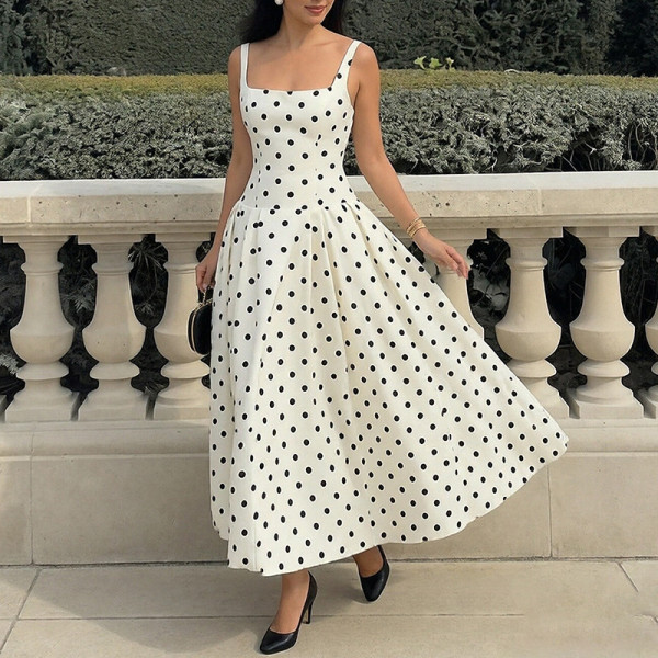 Plus Size Polka Dot Print Sling Maxi Dress GHHE-29546