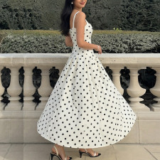 Plus Size Polka Dot Print Sling Maxi Dress GHHE-29546