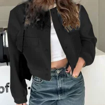 Plus Size Single Breasted Solid Color Long Sleeve Jacket GHHE-24594