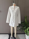 Plus Size Solid Color Single Breasted Mini Dress GHHE-29888