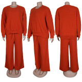 Plus Size Knits Solid Color Wide Leg Two Piece Pants Set FSXF-F760