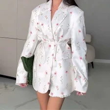 Plus Size Long Sleeve Print Tie Up Coats GHHE-29783
